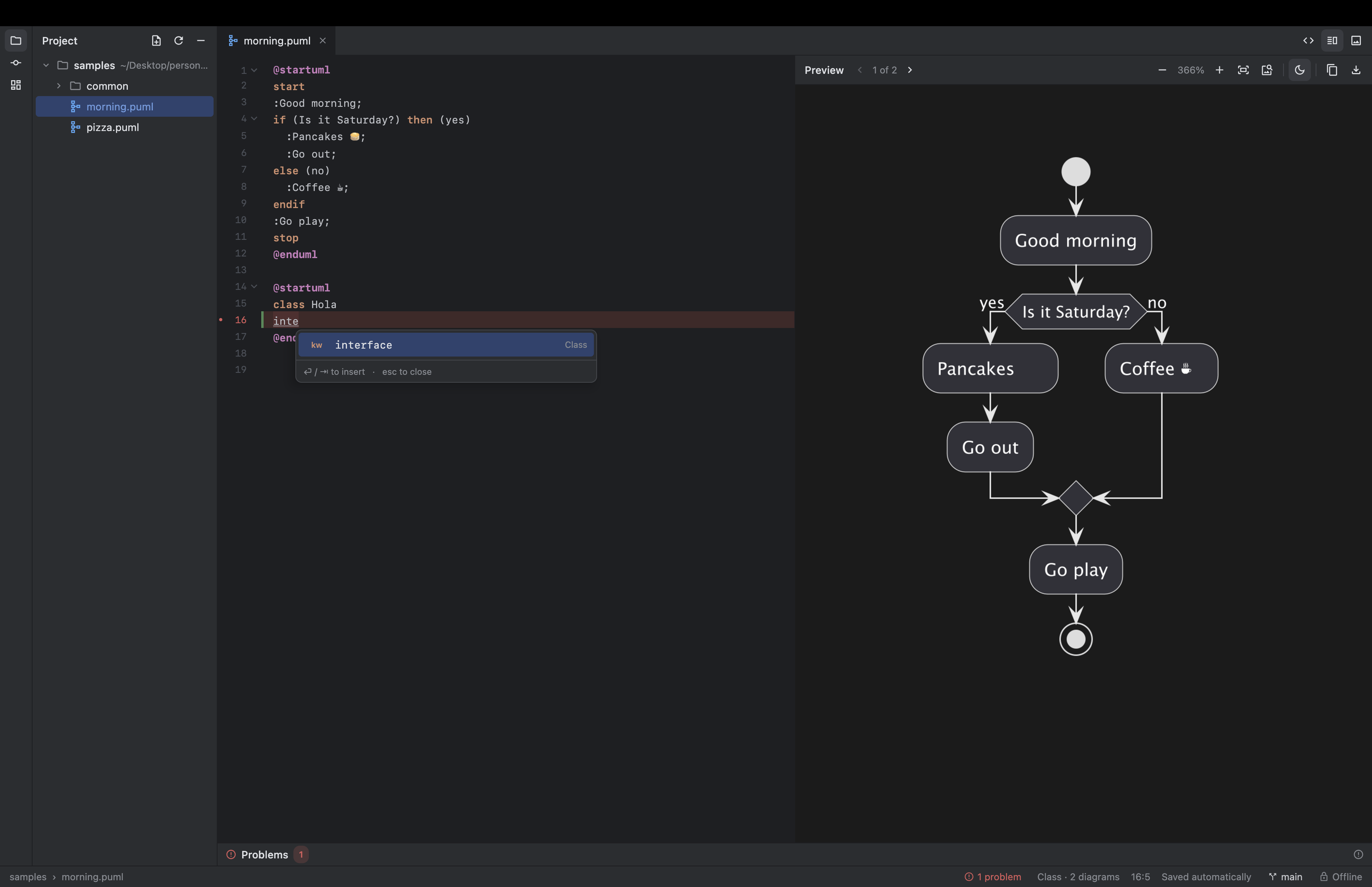 SproutStudio project window: file tree, editor and live diagram preview